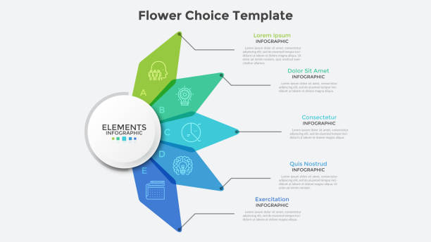 ilustrações, clipart, desenhos animados e ícones de modelo infográfico criativo moderno - five petals