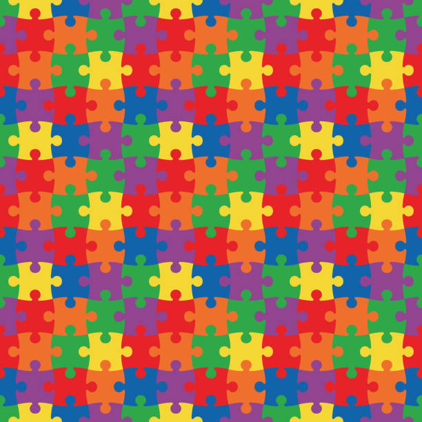 Puzzle Seamless Pattern Jigsaw puzzle pieces repeating pattern design autism stock illustrations