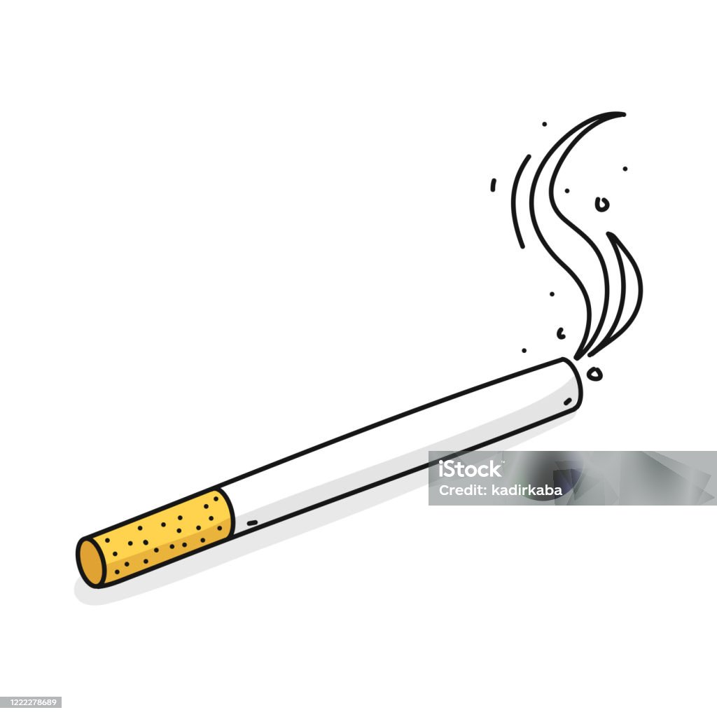 煙のライン アイコン、アウトライン落書きベクトルシンボルイラスト - 紙巻煙草のロイヤリティフリーベクトルアート