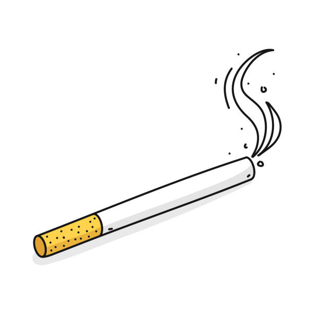 煙のライン アイコン、アウトライン落書きベクトルシンボルイラスト - タバコを吸う イラスト点のイラスト素材／クリップアート素材／マンガ素材／アイコン素材