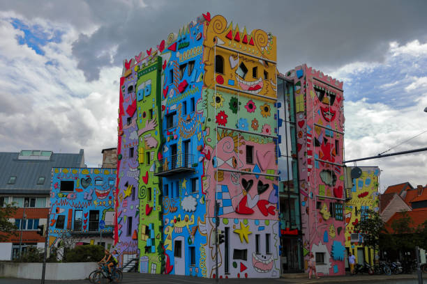 Brunswick, Germany - aug 12th 2019: Happy Rizzi houses are a landmark in city of Braunschweig (Brunswick). Houses were planned by American artist James Rizzi.