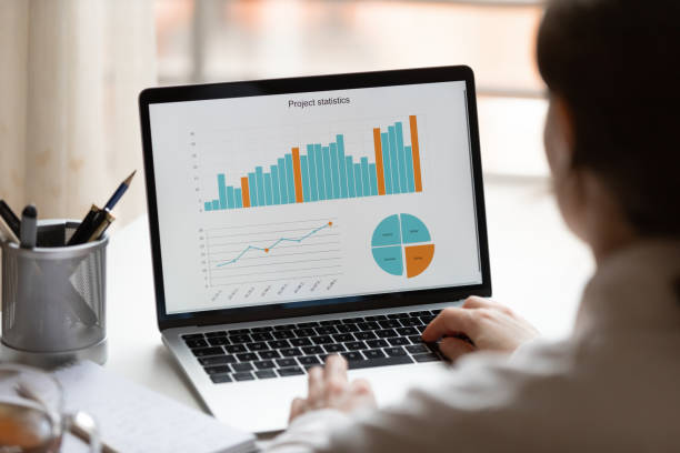 istock Female employee work distantly on laptop from home 1222279368
