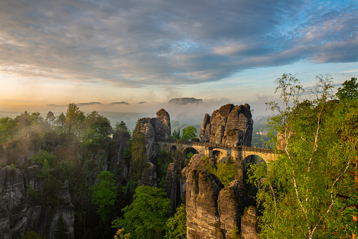 A Beautiful View Of The Bridge Of The Bastei Of Rathen In Saxon ...