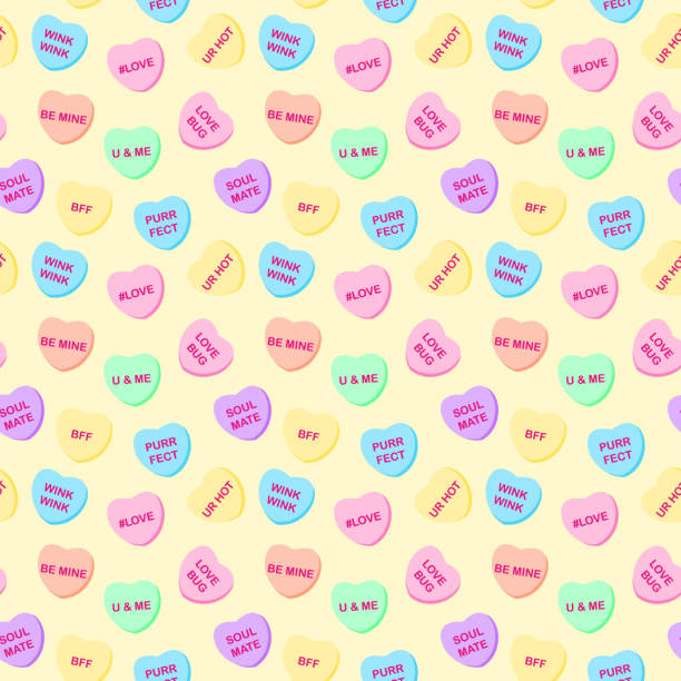 ilustrações de stock, clip art, desenhos animados e ícones de candy hearts seamless pattern - candy heart candy valentines day heart shape