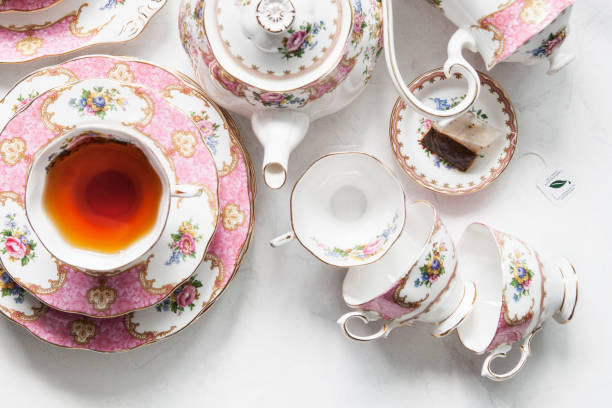 Antique High Tea! High tea! Vintage tea party with a lot of antique crockery. tea cup and saucer stock pictures, royalty-free photos & images