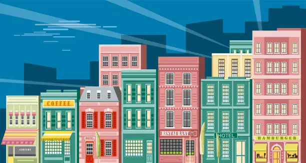 Vector illustration of City and stores