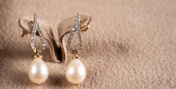 pearl diamond earrings stock photo