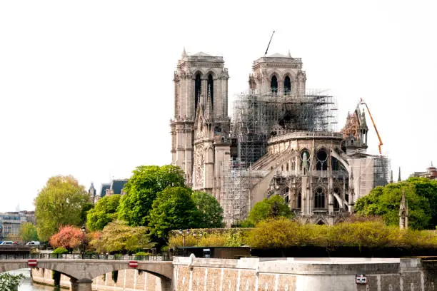 Photo of Notre Dame Cathedral in Paris, after the fire.