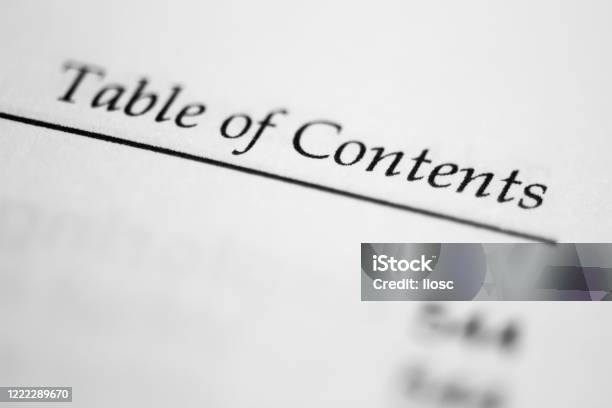 Table Of Contents Label Stock Photo - Download Image Now - Inside Of, Table, Book