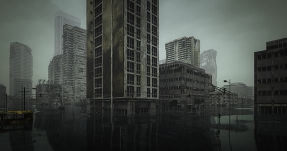 Paisaje urbano post apocalíptico inundado photo