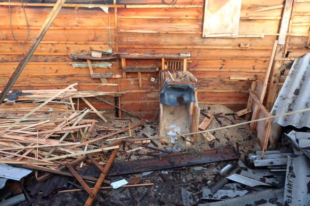 istock Abandoned collapsing room in a wooden house 1222291366