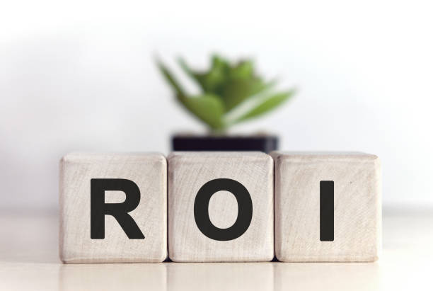 istock ROI text on a white background on wooden cubes with a flower pot 1222301926