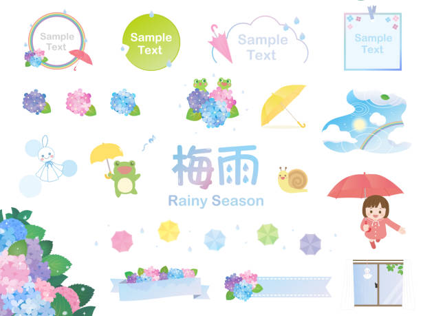 Rainy season set It is an illustration of a Rainy season set. rainy season stock illustrations