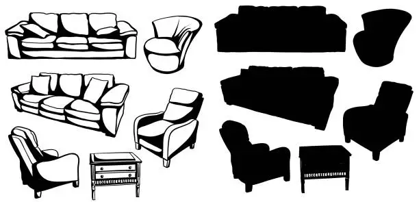 Vector illustration of Living Room Furniture SIlhouette