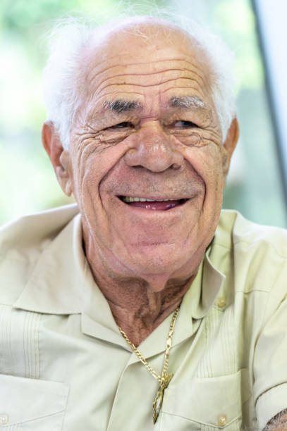 istock Smiling very old man looking away smiling 1222313892