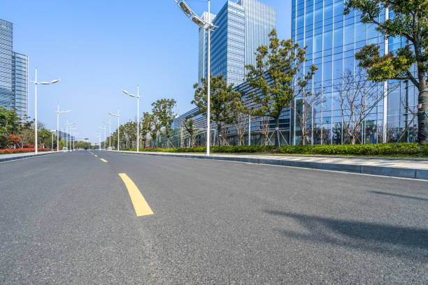 istock Empty urban road and modern skyline 1222317060