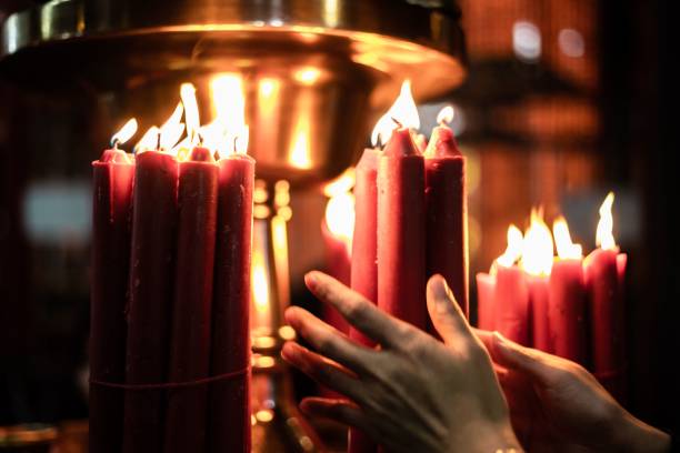 istock Candles lit in the temple 1222329030