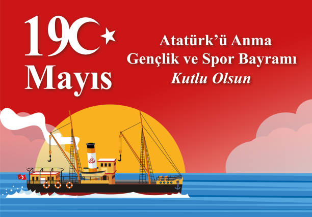 ilustrações, clipart, desenhos animados e ícones de 19 de maio, comemoração de atatürk, dia da juventude e do esporte, (19 de maio) - mustafa kemal ataturk