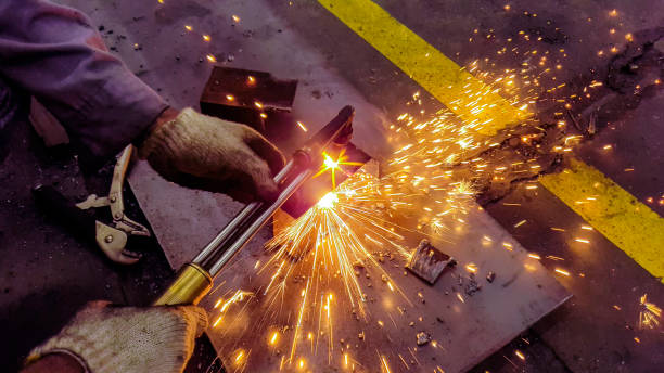 istock Cutting metal plate by gas flame 1222333444
