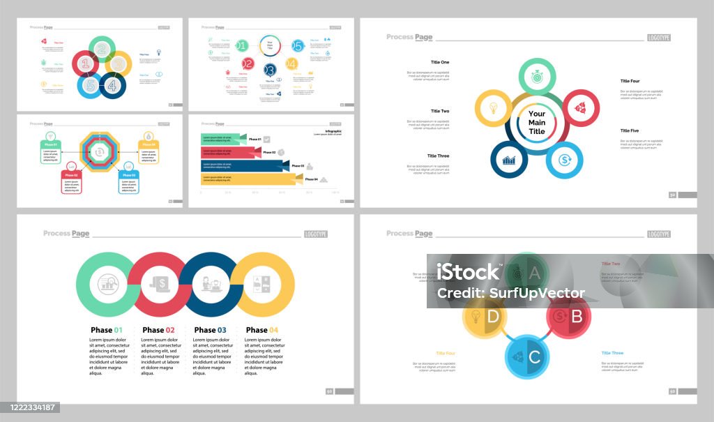 Seven Analysis Slide Templates Set Stock Illustration - Download Image ...