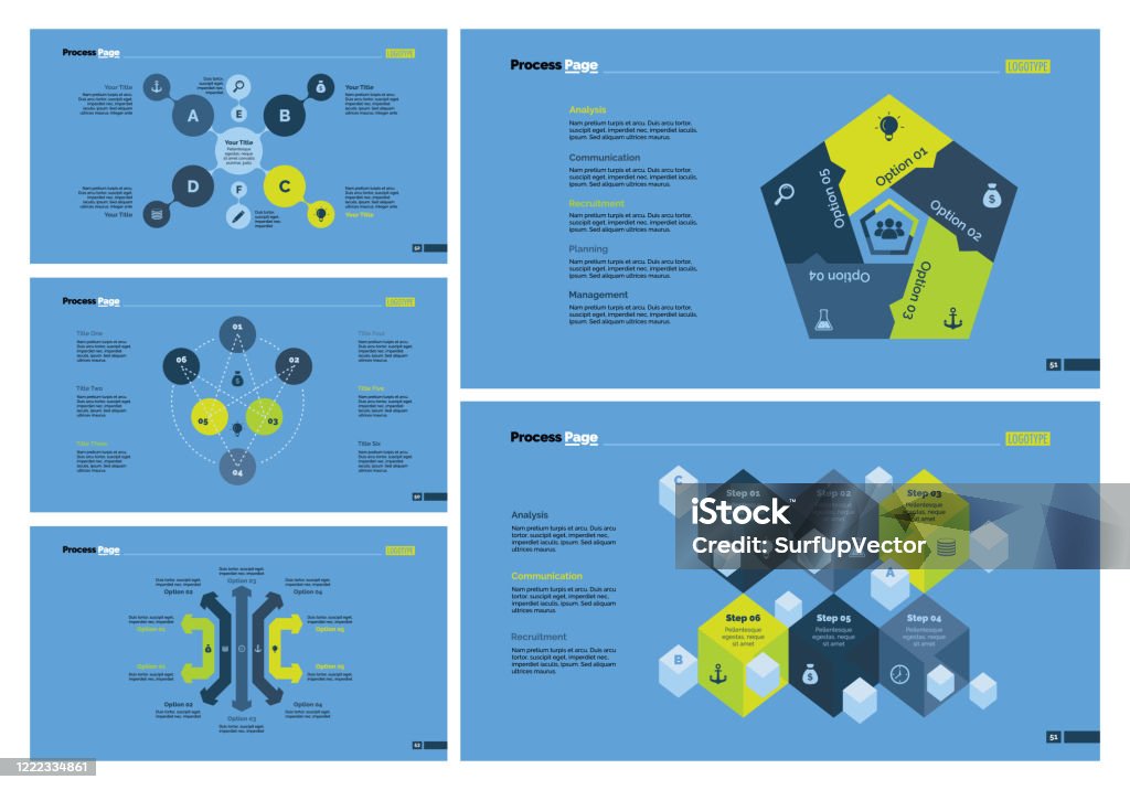 Slide Layout Manufacturing Process Five Production Slide Templates Set Stock Illustration - Download Image ...