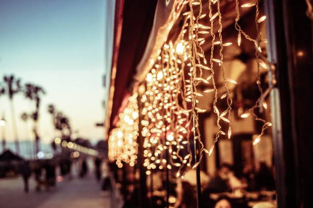 istock Illuminations of restaurants along the beach 1222336821