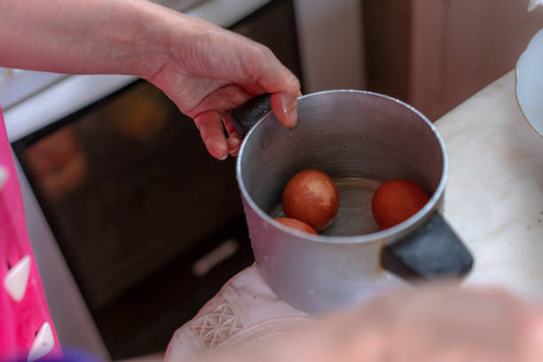 Boiled eggs are in the water