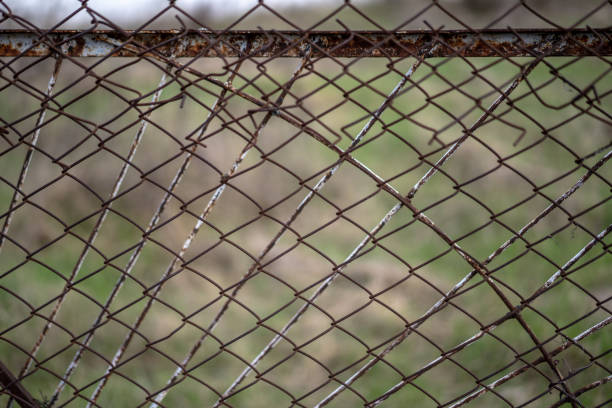 istock Rusty iron fence in the yard 1222344474