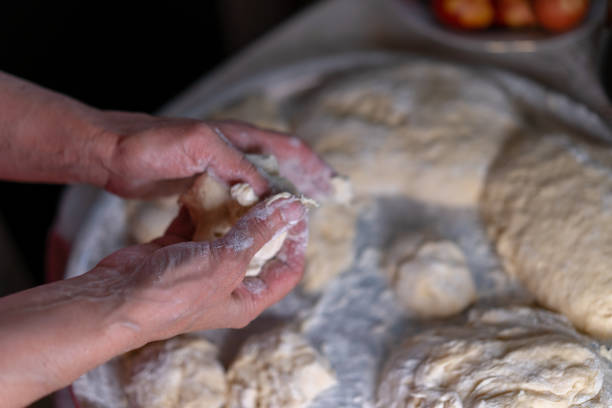 istock Flour dough sprinkled on a tray 1222344824