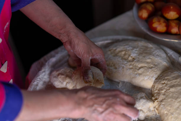 istock Flour dough sprinkled on a tray 1222345587