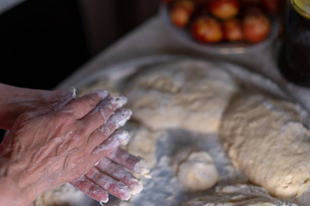 istock Flour dough sprinkled on a tray 1222345635