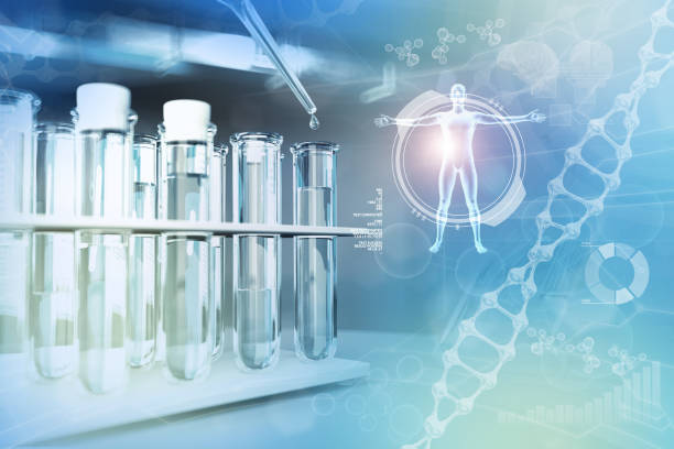 istock potable water quality test for viruses (like covid-2019) concept - lab proofs in modern biotechnology research clinic, medical 3D illustration 1222345798