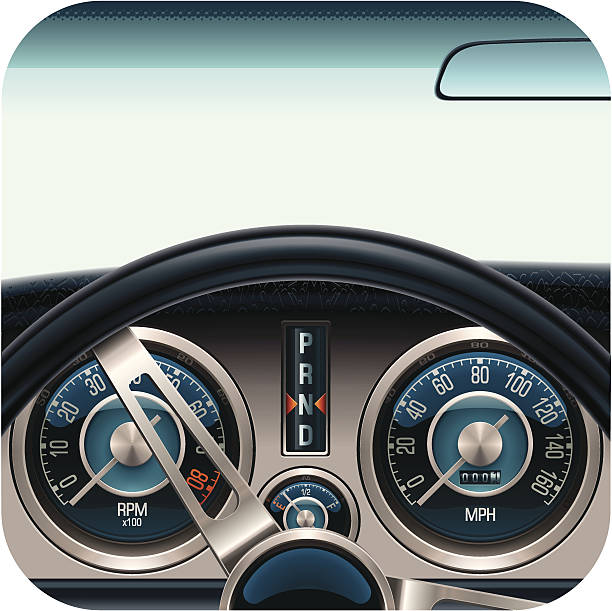 illustrazioni stock, clip art, cartoni animati e icone di tendenza di auto dashboard icona quadrata - odometer speedometer gauge old fashioned
