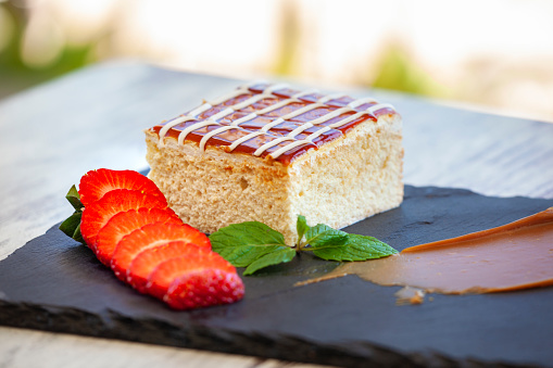 Tres leches dessert with strawberry