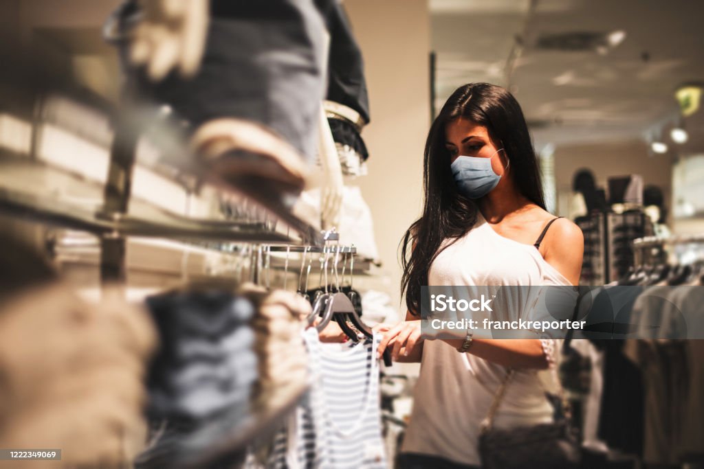 shopping at the time of corona virus Protective Face Mask Stock Photo