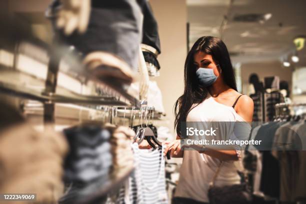 Shopping At The Time Of Corona Virus Stock Photo - Download Image Now - Protective Face Mask, Shopping, Store
