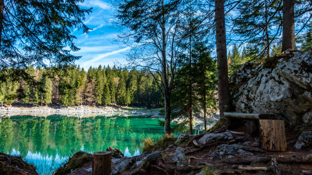 istock Spring morning at the alpine lake 1222349173