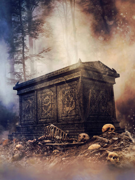 istock Gothic sarcophagus on a pile of bones 1222351892