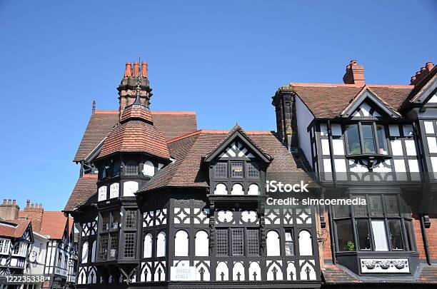 Chester City Centre Architettura Di Stile - Fotografie stock e altre immagini di Architettura - Architettura, Bianco, Caratteristica di una costruzione