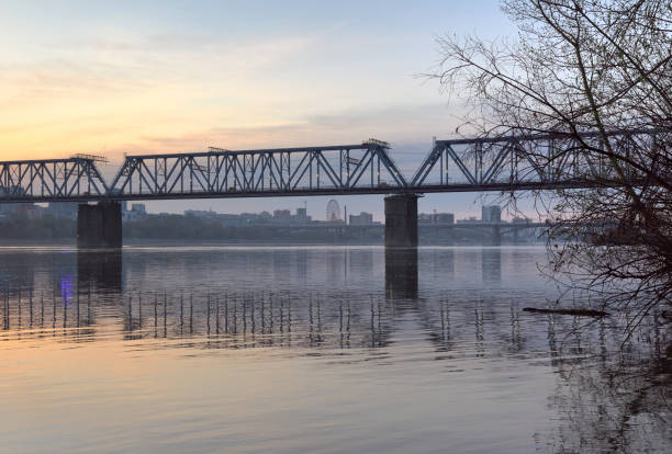 istock Railway bridge over the Ob at dawn 1222354330