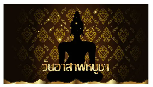 Vector illustration of Thai alphabet Text - Asalha Bucha Day - Background elegant creative thai pattern modern.