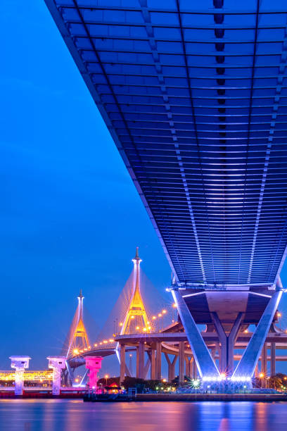 istock Bhumibol Bridge at night on the Chao Phraya River 1222358649