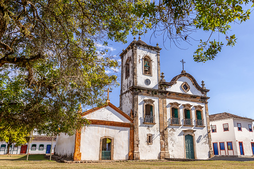 Facade of Capela de Santa Rita, an iconic chapel of Pariti, a colonial city which has become a tourist destination, known for its historic town center of the colonial period of Brazil.