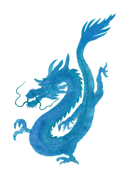 Blue Dragon Painted By Paint Isolated On A White Background Asian