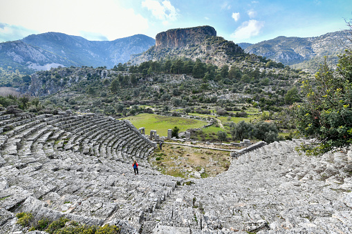 Aspendos amphitheater with full moon - Antalya Turkey