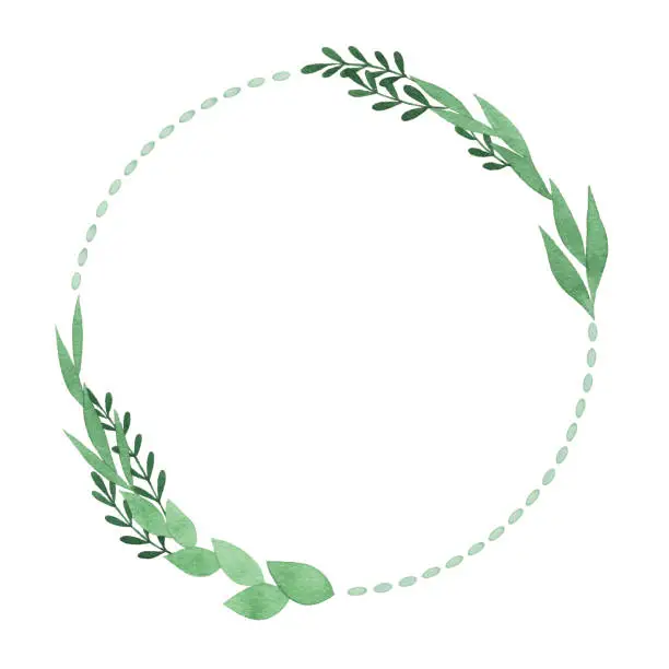 Vector illustration of Watercolor Circle Frame With Green Leaves
