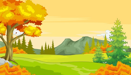 가을 숲 배경 만화 가을에 대한 스톡 벡터 아트 및 기타 이미지 - 가을, 갈색, 경관 - Istock