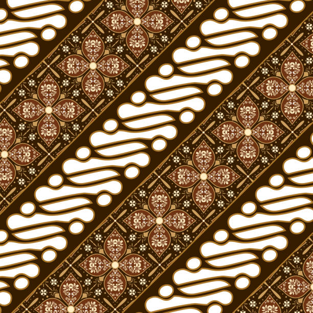 schöne motive von kawung batik mit weichem weiß-braunem farbdesign. - traditioneller batikstil stock-grafiken, -clipart, -cartoons und -symbole