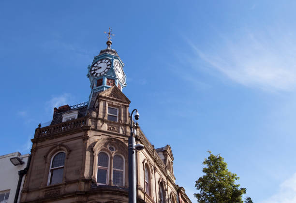 Clock tower in Doncaster town centre; 100,000 tests deadline. Capturing Doncaster town centre clock tower on the day that the Government set a target to reach 100,000 tests a day for Covid 19. doncaster photos stock pictures, royalty-free photos & images