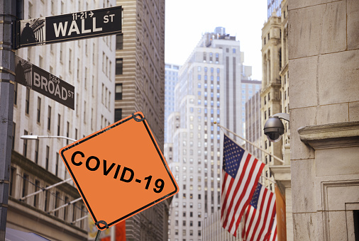 COVID-19 Road Sign, Wall Street, NYC.
